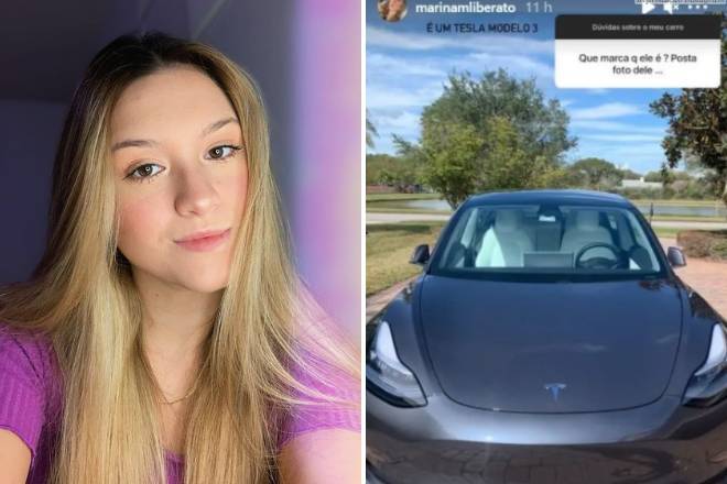 A filha de Gugu Liberato, Marina, de 17 anos, mostrou alguns recursos impressionantes do seu carro de luxo nas redes sociais. O veículo é elétrico e da marca norte-americana Tesla modelo 3