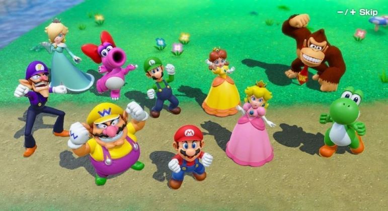 Mario e sua turma  estão se divertindo muito em 'Mario Party Superstars'