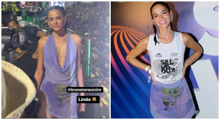 Bruna Marquezine usou a estampa para curtir a folia carnavalesca deste ano. O vestido roxo escolhido pela atriz é da grife italiana GCDS e no site da marca o modelo não sai por menos de R$ 8.000