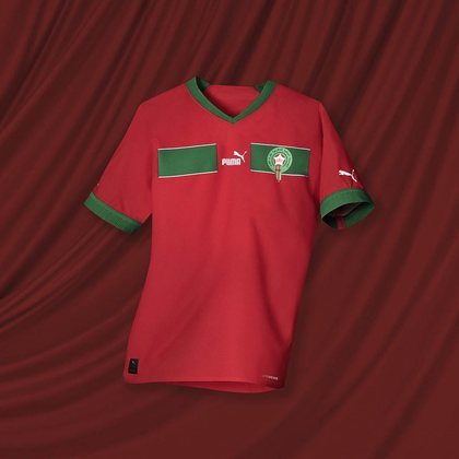 Marrocos (grupo F): camisa 1 (lançada oficialmente) / fornecedora: Puma – integrante de 