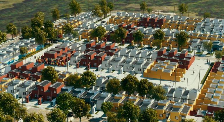 E a Marte 3D do projeto piloto, com energia solar, saneamento, água e internet