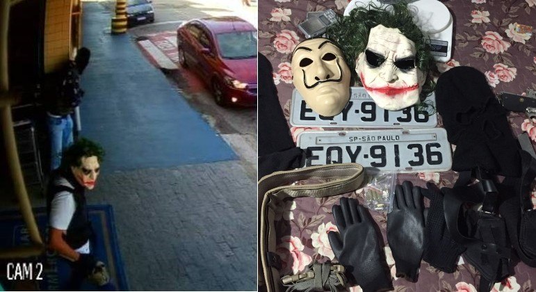 Mascarados em roubo a caixa eletrônico e material apreendido pela polícia