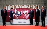 mascotes Tóquio 2020, Miraitowa, Someity, Yuriko Koike, Yoshiro Mori,