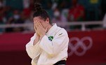 Brazil's Mayra Aguiar reacts after defeating South Korea's Hyunji Yoon in the judo women's -78kg bronze medal B bout during the Tokyo 2020 Olympic Games at the Nippon Budokan in Tokyo on July 29, 2021.
Franck FIFE / AFP