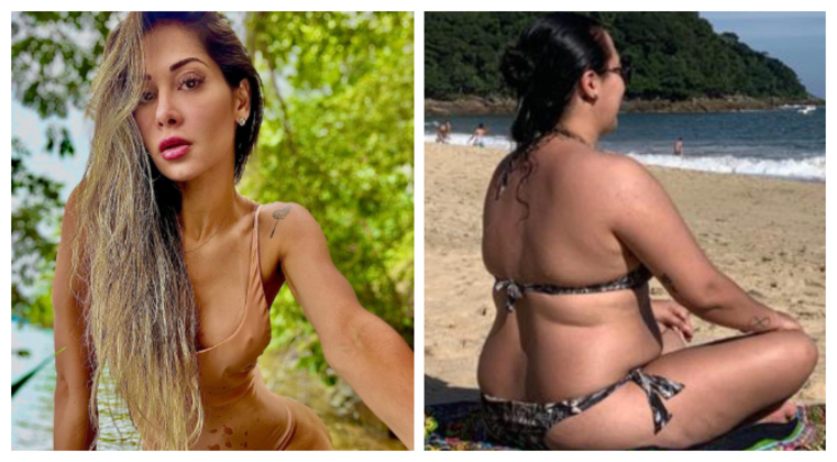 Mayra gerou polêmica depois de avaliar o corpo de uma amiga (foto da direita acima), que passou por um processo de emagrecimento. Em vídeo, a coach questionou e debochou das fotos antigas publicadas pela amiga na internet: 