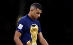 Mbappé fez história no Catar, foi o artilheiro, fez três gols em uma final, feito só conseguido, até entõ, uma vez na história em 1966, por Geoff Hurst. Mas, o jovem de 23 anos não escondeu a tristeza ao passar pelo troféu da Copa do Mundo