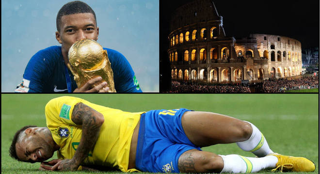 Mbappé, o Coliseu e Neymar deitado