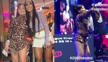 Grávida, MC Mirella arrasa com vestido colado de oncinha e bota rosa-choque em aniversário