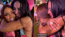 Dayanne Bezerra e MC Mirella se abraçam na Farofa da Gkay após tretas por Dynho Alves: 'Paz reinou' 