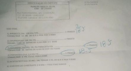 Receita de médico de UPA tem sorvete de chocolate e 'Free Fire'