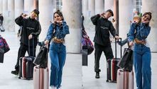 Mel Maia e novo namorado, MC Daniel, desembarcam juntos em aeroporto