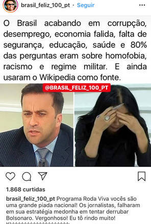 A entrevista de Bolsonaro no Roda Viva da Ãºltima segunda (30) dividiu muito o pÃºblico que a assistiu. Assim tambÃ©m aconteceu com os memes do programa. Neste, a critica vai aos jornalistas e suas perguntas.