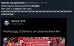 O perfil do Santos no Twitter achou melhor não informar o placar final da partida, mas os rivais não perdoaram...