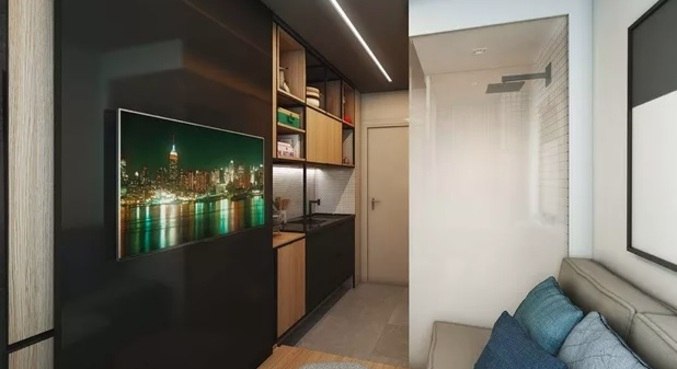 Vista de apartamento com 10 m², em edifício de São Paulo, avaliado em R$ 200 mil 