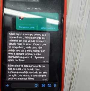 Marido de Jackeline deixou uma mensagem no celular dela