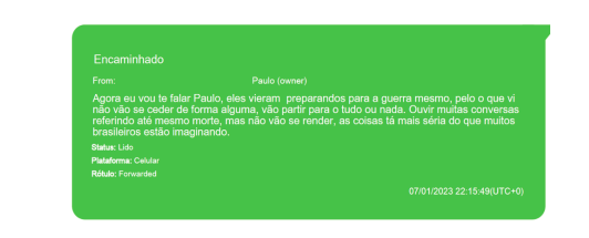 Mensagem de infiltrado em acampamento foi encaminhada para a alta cúpula da PMDF