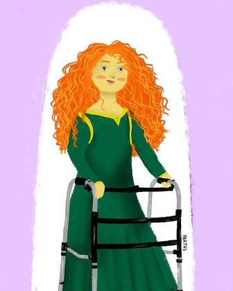 Além disso, a artista provou que nada pode afetar uma das princesas mais fortes e corajosas da Disney, a Merida, do filme Valente, nem mesmo um andador