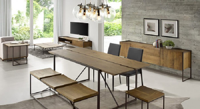 Mesa retangular de madeira com design criativo