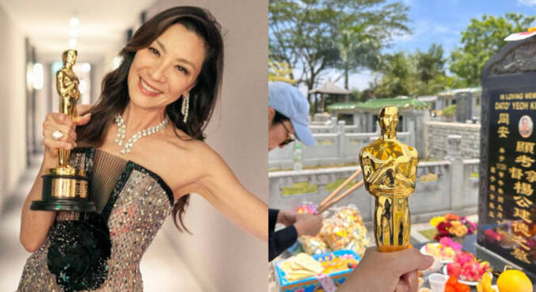 Michelle Yeoh leva Oscar ao túmulo do pai, que faleceu em 2014
