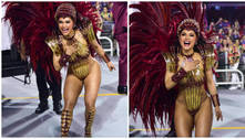 Mileide Mihaile usa fantasia luxuosa e brilha na estreia como rainha em SP