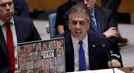 Ministro das Relaes Exteriores de Israel, Eli Cohen, durante discurso no Conselho de Segurana da ONU