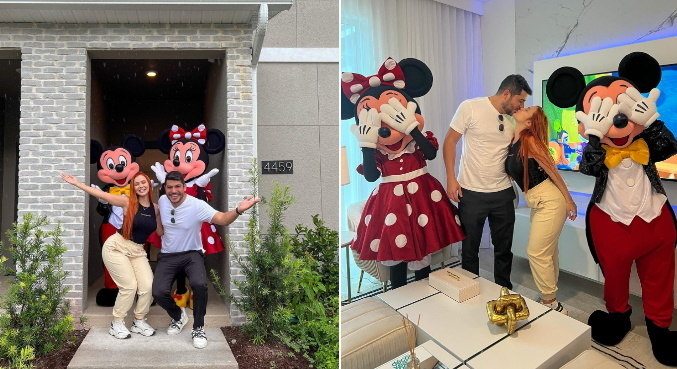 Mickey e Minnie surpreenderam Mirela e Yugnir na casa nova
