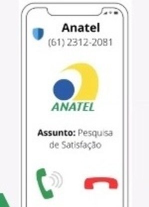 Tela de celular fictícia, com identificação da empresa e motivo da chamadal