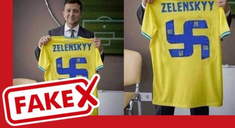 É falso que presidente da ucrânia tenha posado com camisa que tinha uma suástica; Montagem trocou número "95" pelo símbolo nazista
