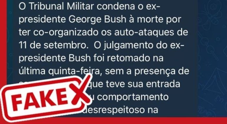 Publicação do Telegram traz notícia falsa envolvendo o ex-presidente dos Estados Unidos, George W Bush