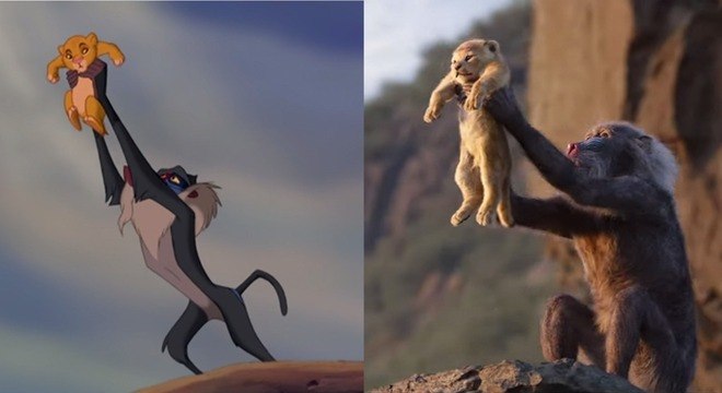 Montagem mostra as cenas da animação e do filme "Rei Leão", da Disney