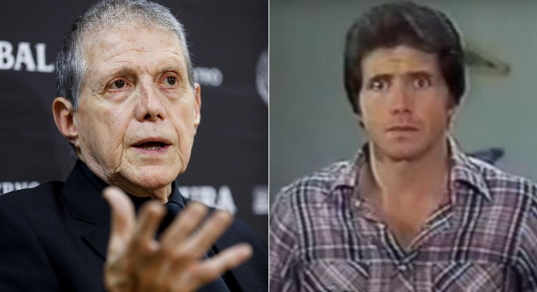 À esquerda, foto de Héctor Bonilla em 2019; à direita, durante episódio de 'Chaves'