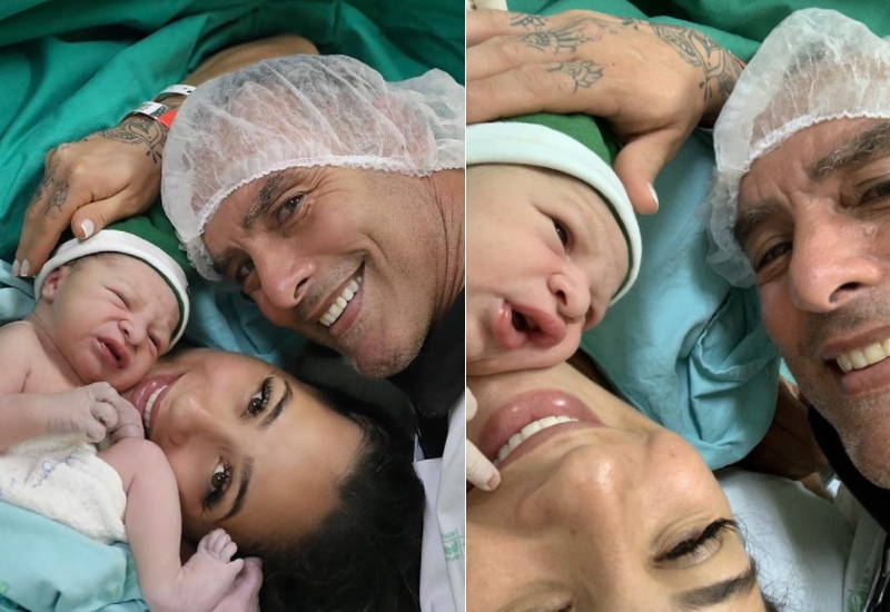 Casal comemora a chegada de Kiron ainda no hospital (Montagem/Reprodução/Instagram)