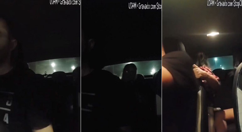 Montagem mostra sequência do vídeo gravado dentro do carro do motorista de aplicativo