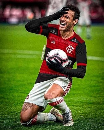 Montagens de Neymar com a camisa do Flamengo fazem sucesso entre os torcedores do clube.