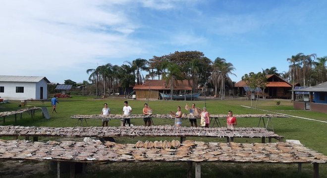 Moradores da Ilha do Cardoso, no litoral sul de São Paulo, produzem o peixe seco para doação a comunidades pobres
