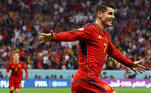 Morata comemora o gol da Espanha que abriu o placar da partida contra a Alemanha na Copa do Mundo