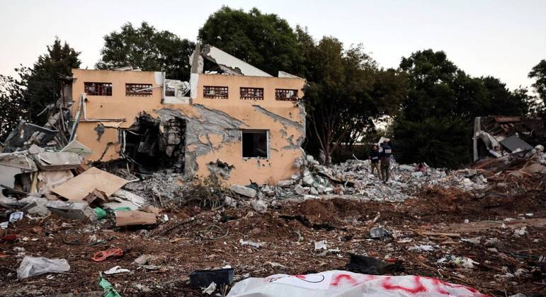 Kibutz no Sul de Israel que foi destruído por terroristas do grupo Hamas no dia 7 de outubro
