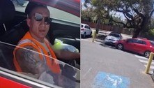 Motorista com óculos completamente desalinhados comete barbeiragem em estacionamento