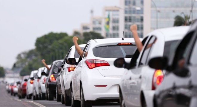 Protesto de motoristas em 2017; para professores, trabalhadores do app estão começando a se organizar