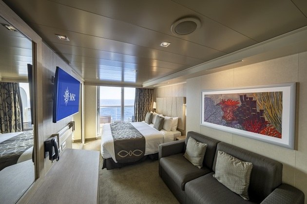 Assim como em todo o navio, o conforto está presente nos dormitórios. São sete categorias de cabine no MSC Seashore. Há quartos com varanda, escotilha, camas de casal ou até camas duplas de solteiro