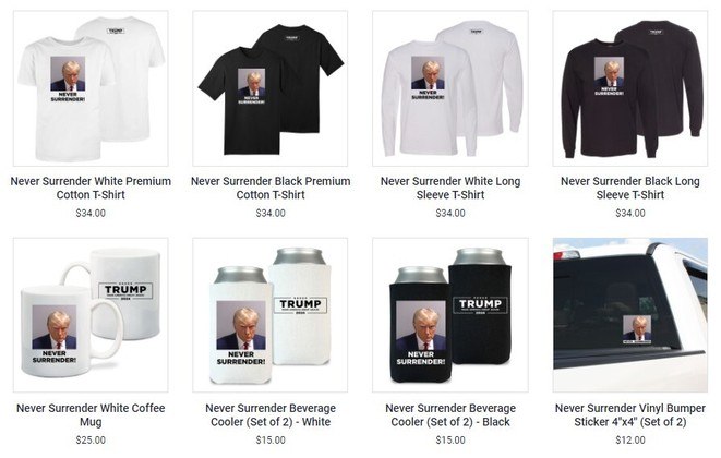 O ex-presidente se aproveitou da situação. Na sexta-feira (25), ele postou a imagem no Twitter, onde não fazia publicações desde janeiro de 2021. A mugshot do ex-presidente teve mais de 111 milhões de visualizações e mais de 1 milhão de curtidas em apenas dez horas. A campanha de Trump, que tenta disputar as eleições de 2024 contra Joe Biden, está vendendo canecas, camisetas e adesivos com a imagem