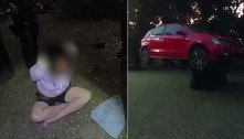 Mulher tenta roubar carro, mas veículo é içado por empilhadeira com ela dentro 
