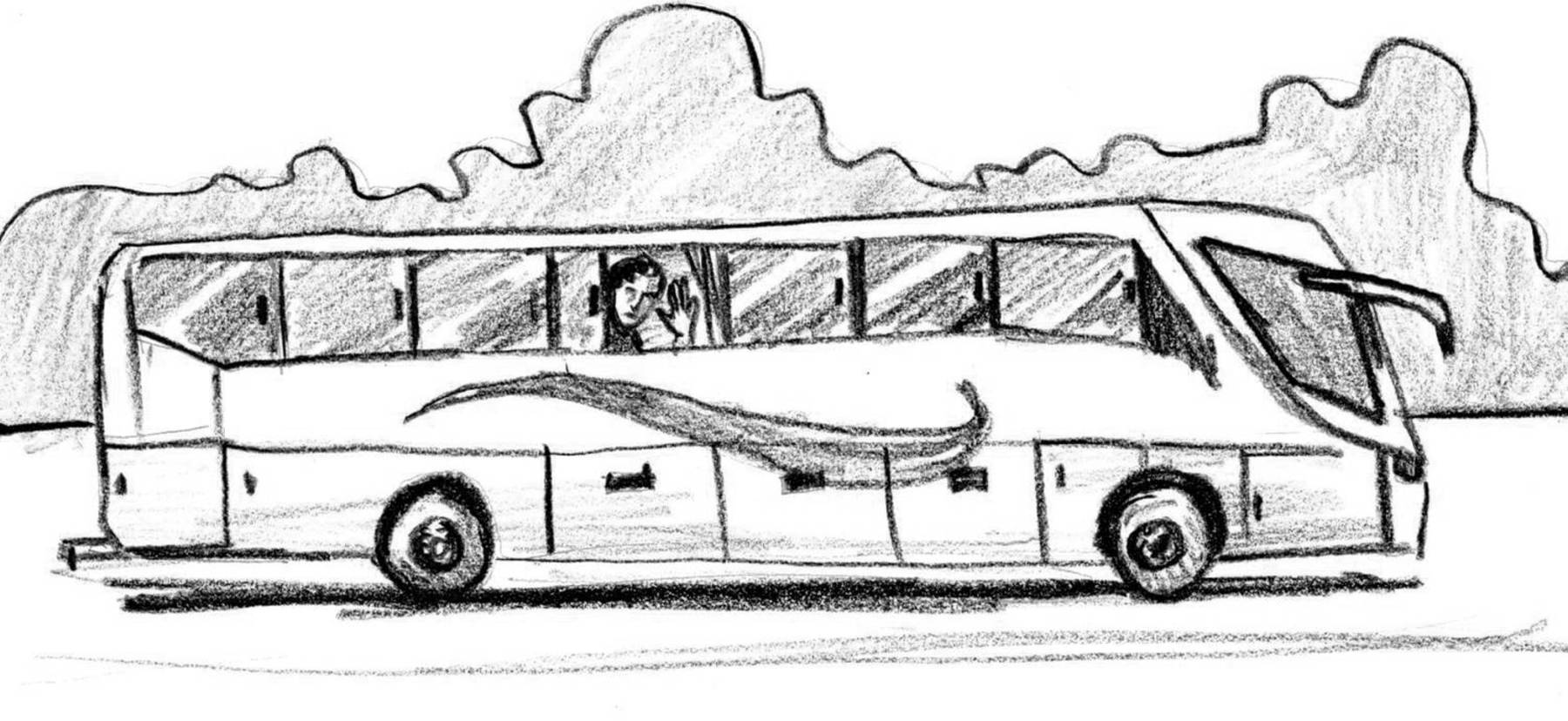 Depois da visita, a viagem de volta das mulheres dos presos, agora de sacolas vazias, esperando o próximo encontro (Arte/ R7)