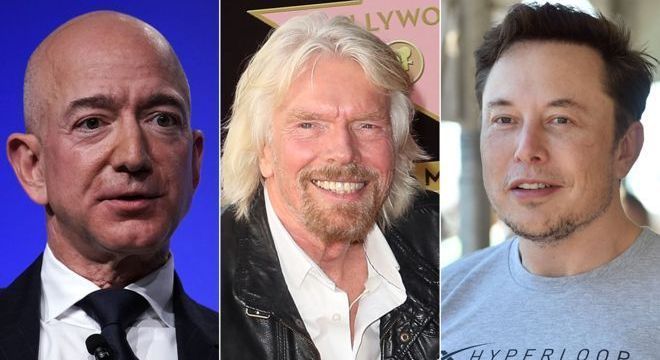 Jeff Bezos, Richard Branson e Elon Musk fizeram fortuna em outros ramos, como a indústria da música e a internet, e querem ser os primeiros a mandar turistas ao espaço