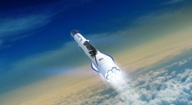 O New Glenn, na foto, é um dos foguetes desenvolvidos pela Blue Origin; a empresa é considerada a mais cautelosa na nova corrida espacial