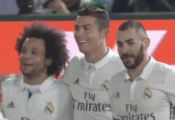 Na campanha de 2018, o Real Madrid fez 3 a 1 no Kashima Antlers, do Japão, na semifinal. Os três gols foram do galês Gareth Bale, com duas assistências de Marcelo. - Foto: Reprodução/TV Globo