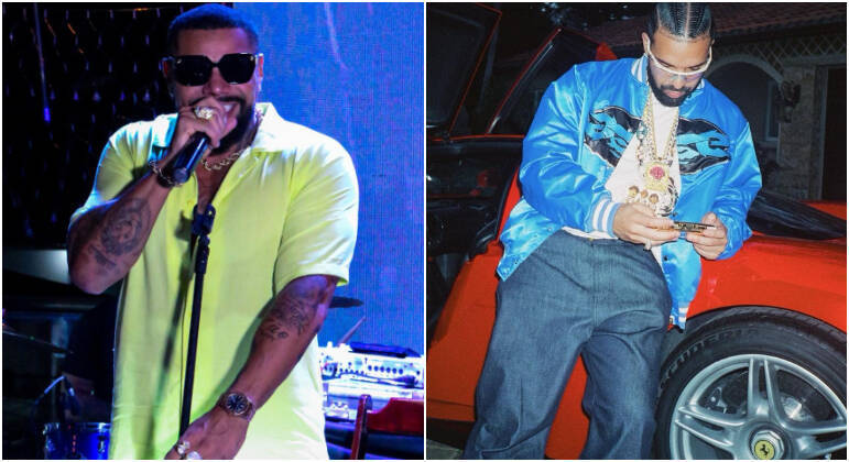 Cantor Naldo Benny (à esq.) se ofereceu para substituir a apresentação do rapper Drake (à dir.) no Lollapalooza
