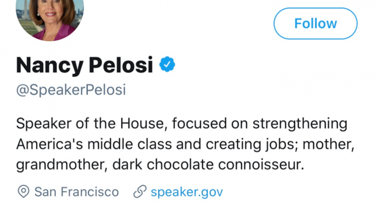 Em sua biografia no Twitter, Nancy Pelosi afirma, entre outras coisas, que é “mãe, avó, apreciadora de chocolate amargo”. Mas, ela quer que essas palavras sejam eliminadas na linguagem do Congresso