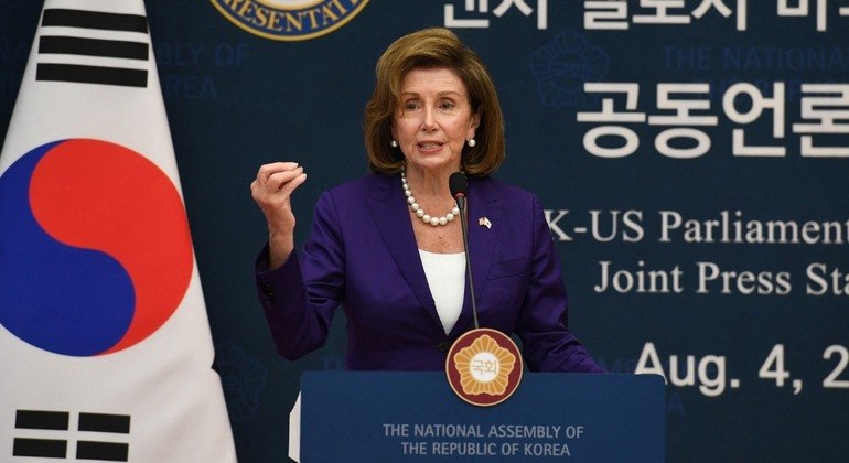 A presidente da Câmara dos Deputados dos EUA, Nancy Pelosi, visita a Coreia do Sul