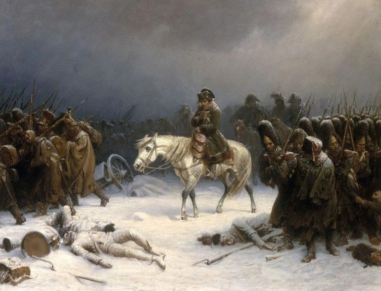 Quadro retrata Napoleão e sua tropa recuando após chegarem a Moscou (Reprodução quadro - Adolf Northern  (1851))
